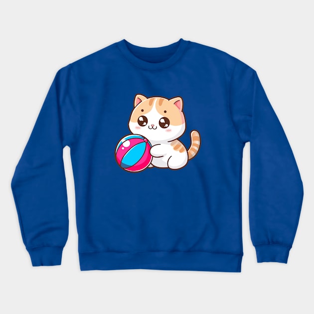 Cute Cat Playing Ball Crewneck Sweatshirt by Arief Uchiha